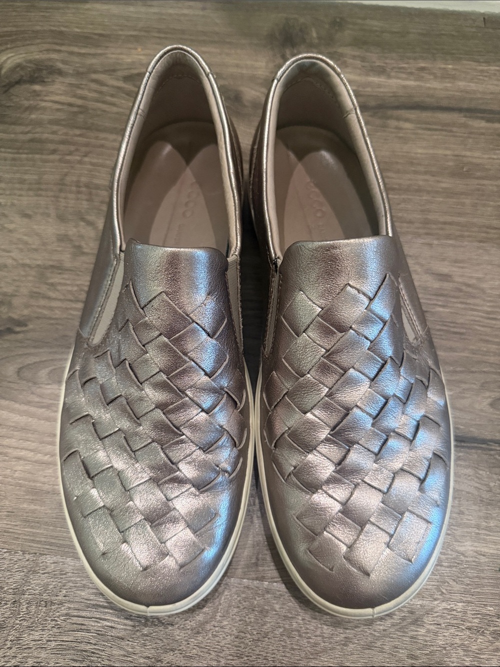 Woven Metallic Slip-On Sneakers - Women's Silver (US Size 6)